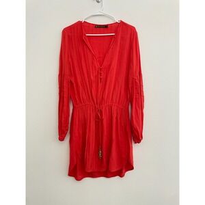 Vix Paula Hermanny Dress Women M Orange Red Beachy Coverup Tassel Classic Coast